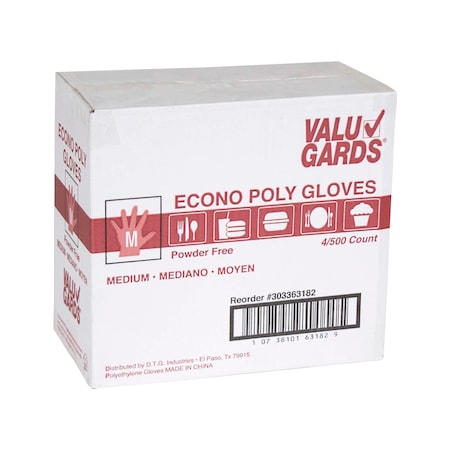 Valugards Econo Poly, Disposable Gloves, Poly, M, 2000 PK, Clear 303363182